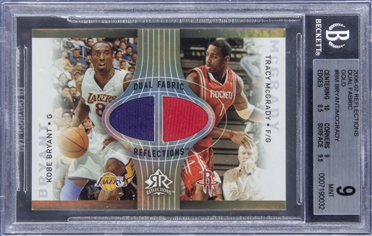 2006-07 UD Reflections “Dual Fabric” Gold #BM Kobe Bryant/Tracy McGrady Dual Jersey Card (#088/100) - BGS MINT 9